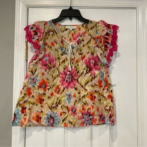 House of Harlow 1960 Zoey Ruffle Peasant Blouse Multicolor Ruffle Sleeve Medium